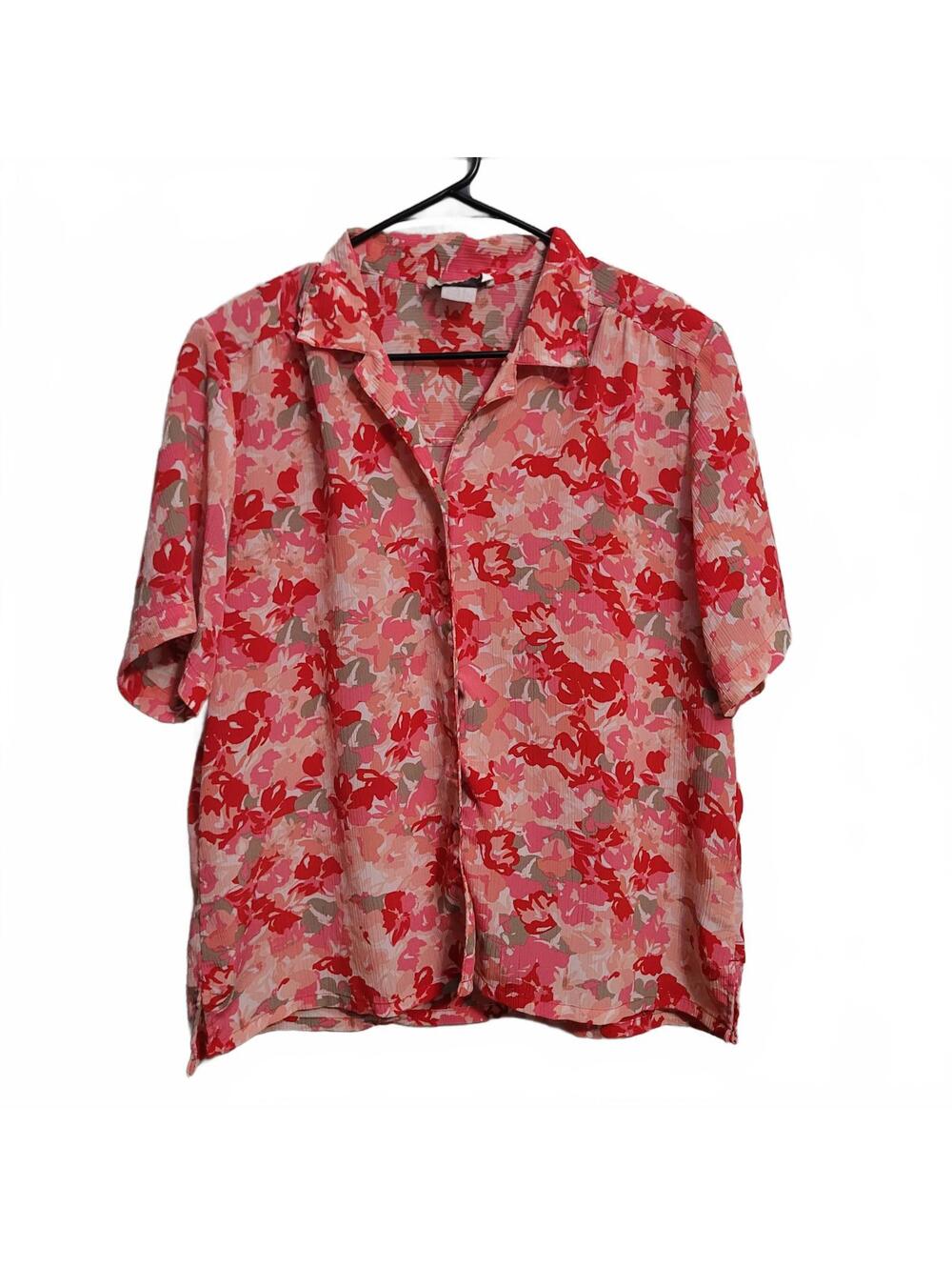 90s Donnkenny Pink Floral Sheer Blouse Vintage Large